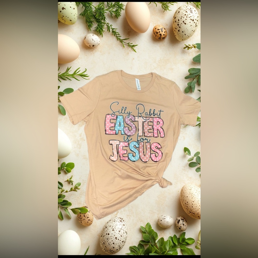 Tan Graphic Tee with Easter Design